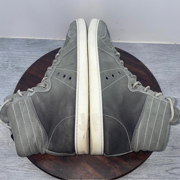 Gucci High Top Shoes Mens Size 11 Gray White Suede Leather Made In Italy Luxury - Picture 10 of 15